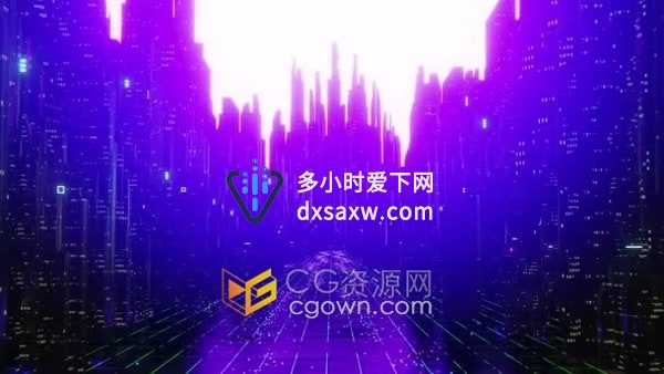 抽象未来派城市靛蓝黎明建筑物赛博朋克背景视频VJ素材