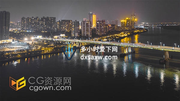 大城市建筑容奇大桥夜景延时实拍视频