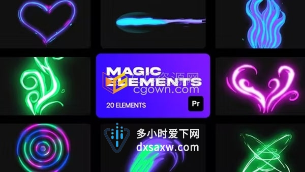 VFX彩色发光卡通魔术元素PR特效模板