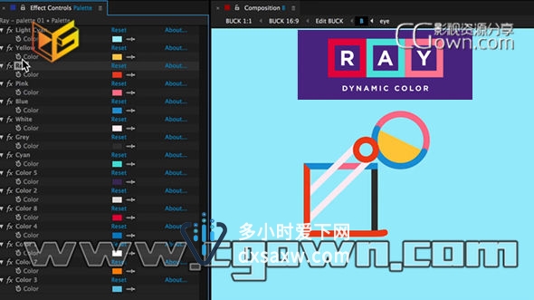 AE脚本 Ray Dynamic Color v1.05 运动图形智能配色动态彩色工具 (带视频教程)