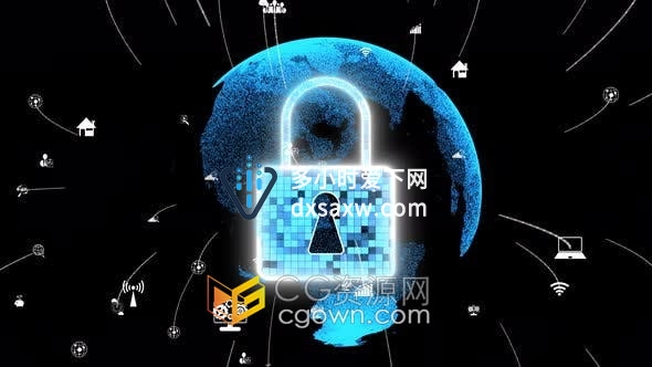 视频素材-网络安全加密技术保护数据隐私3D全息地球动画视频