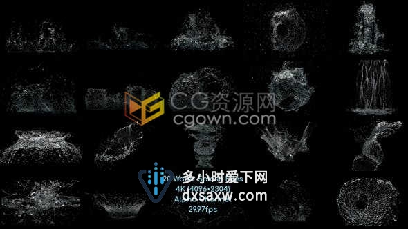 20组4K视频素材带Alpha透明通道制作水流体冲击飞溅波浪水花特效效果