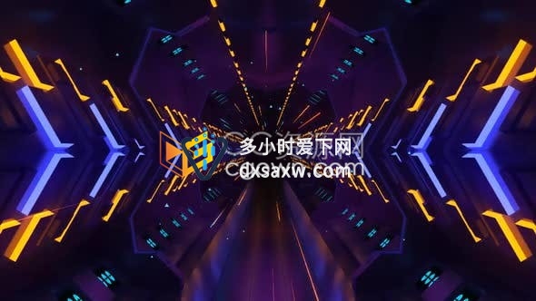 彩色粒子光线沿LED发光空间随道穿射向镜头VJ循环背景视频素材