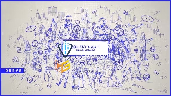 涂鸦手绘人物拿麦克风画笔动画舞台表演剪影纹理视频片头AE模板