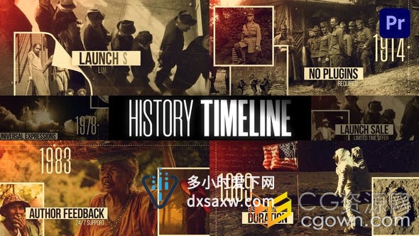 AE与PR模板-时间线怀旧复古风重大事件历史回顾纪录片