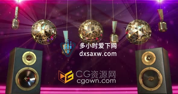DJ音乐复古金色扬声器迪斯科球麦克风舞蹈LED背景VJ素材视频