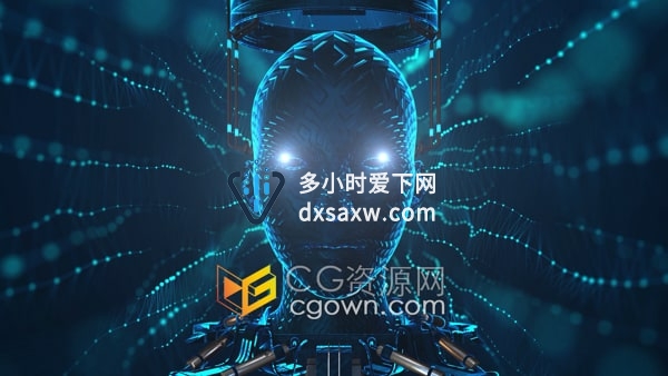 发光眼睛机械部件数据流AI机器人头部动画4K视频素材