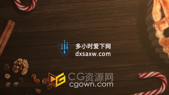 视频素材-特写镜头木背景上的拐杖糖与坚果饼干圣诞节元素