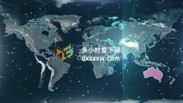 4K视频素材-科技感扫描世界地图地形质地效果动画技术背景素材
