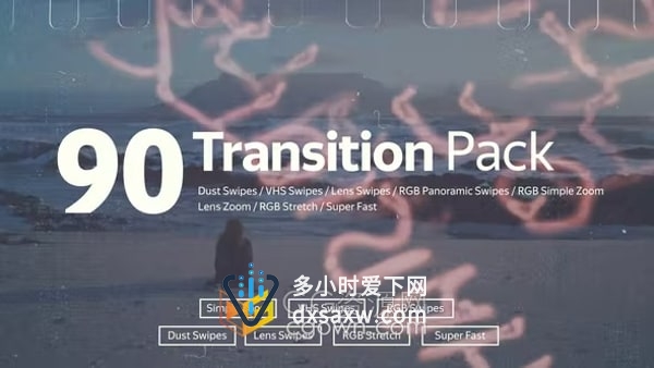 PR转场模板-90+RGB全景滑动镜头变焦拉伸数字故障Transition视频过渡