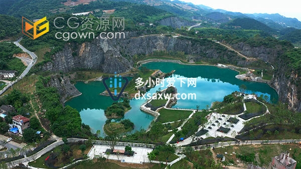 航拍重庆渝北矿山公园湖水自然风景实拍视频素材