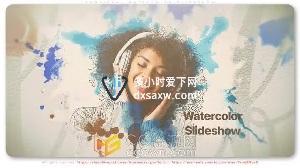 柔软滴墨效果素描水彩画风格甜蜜回忆浪漫相册AE视频模板