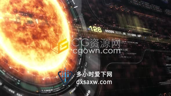 高科技HUD技术概念矩阵太阳粒子全息日冕效果视频素材下载