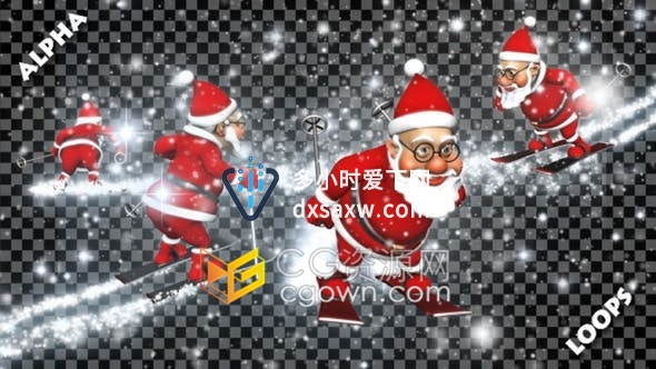 3D Santa Skier Transitions三维圣诞老人滑雪雪花动画视频转场素材