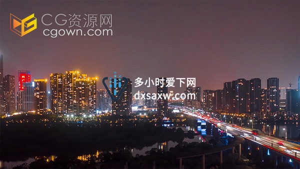 延时大气城市夜晚俯瞰夜景车流移动