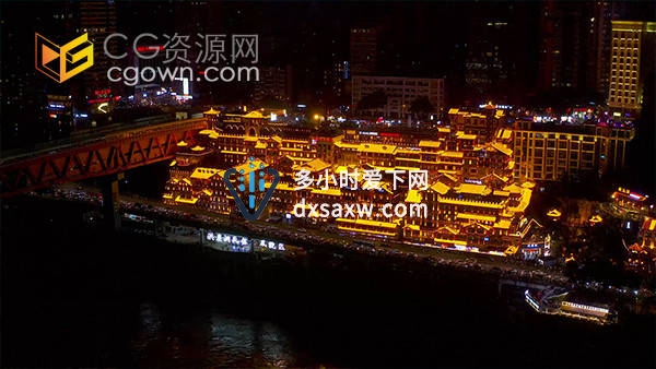 重庆景点洪崖洞夜景网红打卡地航拍视频素材