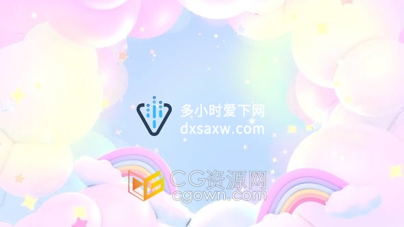 视频素材-轻微相机旋转穿过卡通柔和梦幻彩虹云和星星动画背景