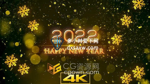 视频素材-2022年新年开场白金色闪光粒子烟花雪花元素节日贺卡