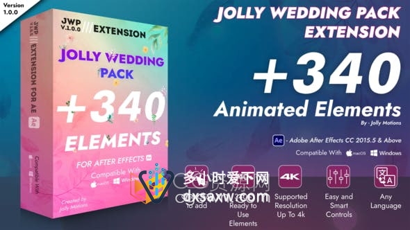 AE脚本模板-340个浪漫婚礼视频制作爱情结婚请柬标题图形元素动画