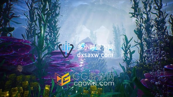 视频素材-海洋水下场景珊瑚海洋植物周围鱼类游动无缝循环动画背景视频