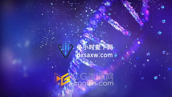 视频素材-受损DNA链双螺旋3D模型动画炫彩粒子特效医疗技术视频背景