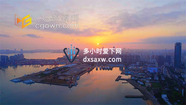 唯美航拍海南岛秀英港日出朝霞实拍视频素材