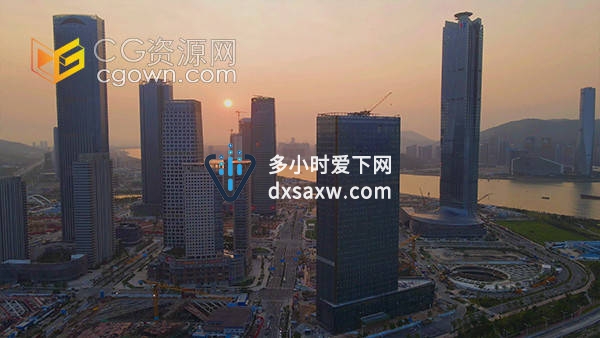 航拍城市高楼建筑日落晚霞夕阳实拍视频素材