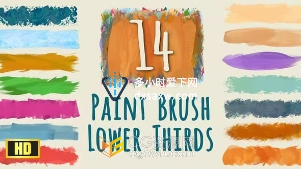 视频素材-14种带通道彩色墨粉画笔描边飞溅涂鸦水彩效果笔刷标题动画
