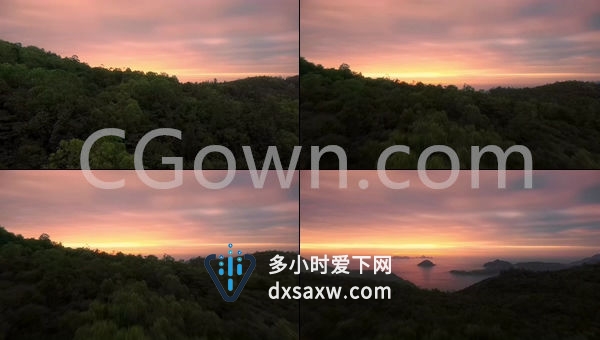 航拍森林景观浪漫海岛日出美景旅行度假宣传可商用实拍素材