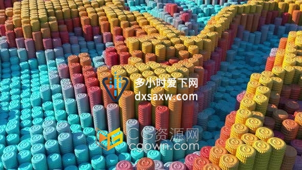 抽象多彩圆柱形状波浪运动场景动态背景VJ素材视频
