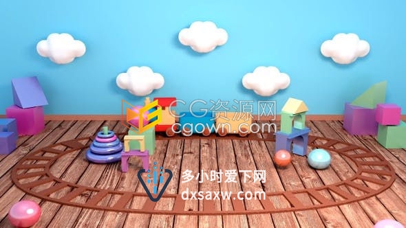 家庭儿童游戏室三维玩具火车游乐场动画弹跳球早教积木幼儿园宣传背景素材
