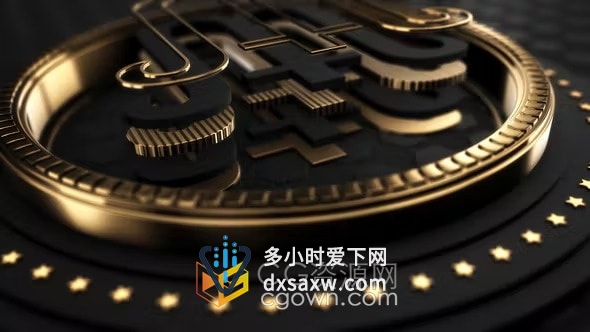 E3D制作黑金色三维片头金属感史诗3d标志动画-AE模板