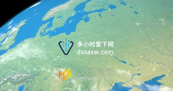 4K视频素材-太空鸟瞰地球莱茵河区域地图动画素材视频
