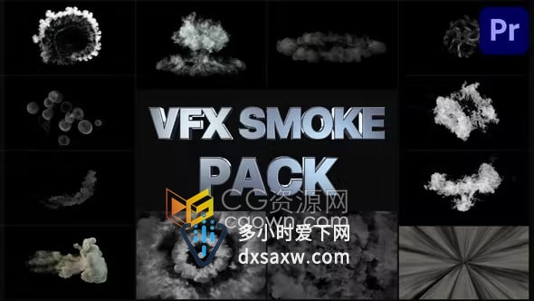 PR模板-VFX烟雾效果动态图形过渡标题逼真粒子烟雾特效视频叠加元素