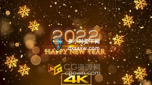 视频素材-金色烟花粒子飞舞雪花4K新年主题2022拜年贺卡迎新派对晚会背景