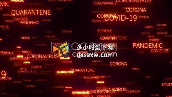 火红发光COVID-19文字飞向镜头新型冠状病毒医疗研究视频背景