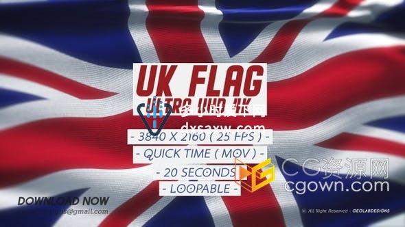 视频素材-4K分辨率布料动画英国国旗动态背景素材
