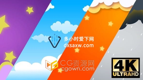 4组不同季节卡通天空背景4K分辨率六一儿童活动背景视频素材
