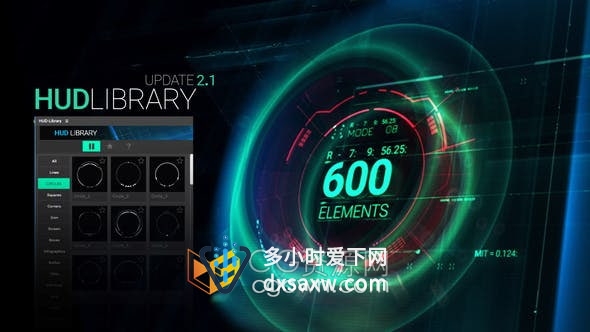 AE模板脚本-HUD Library超过600个元素高科技全息UI模块化图形动画