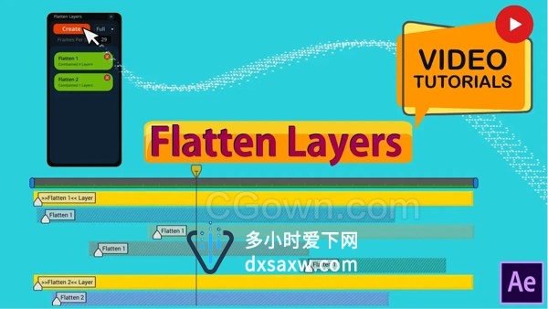 Flatten Layers v1.2.0 AE脚本多个图层组合自动生成PNG序列代理提高预览速度