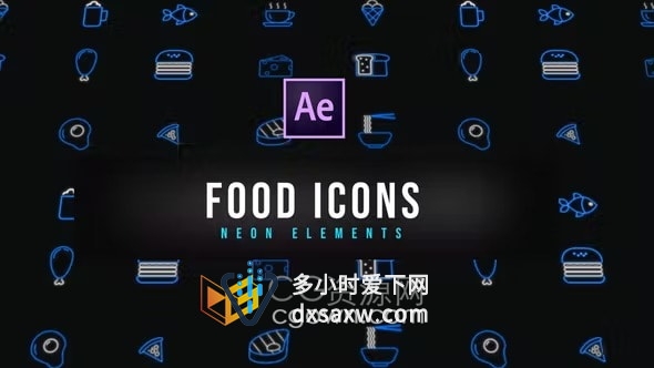 Food Neon Icons食物霓虹灯图标-AE模板