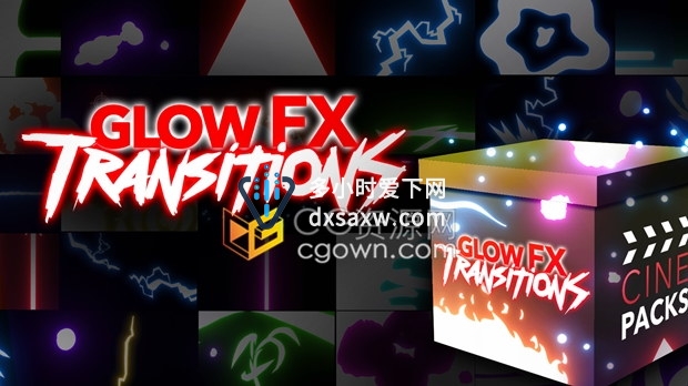 视频素材-52个发光霓虹灯手绘图形动画转场4K分辨率Glow FX Transitions
