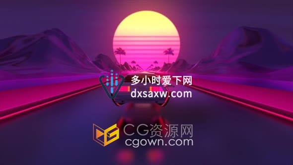 4K视频素材-赛博朋克汽车飞行背景街机艺术DJ霓虹灯场景VJ素材
