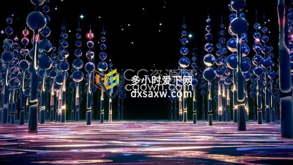 夜空环形霓虹灯金属森林钻石星星动画背景VJ视频素材下载