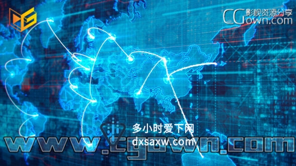 视频素材 全球互联网通信连接世界地图光线效果 背景视频素材