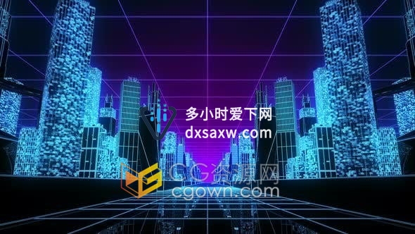 3D网格发光霓虹灯数码城市建筑背景循环视频素材下载