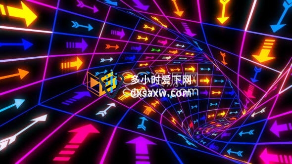 VJ素材-多彩箭头霓虹灯隧道效果夜总会派对背景视频素材