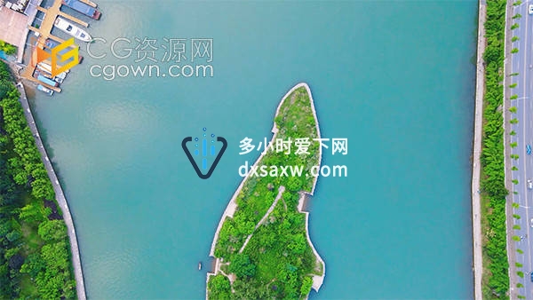 俯拍夏日河中唯美小岛自然风景实拍视频素材