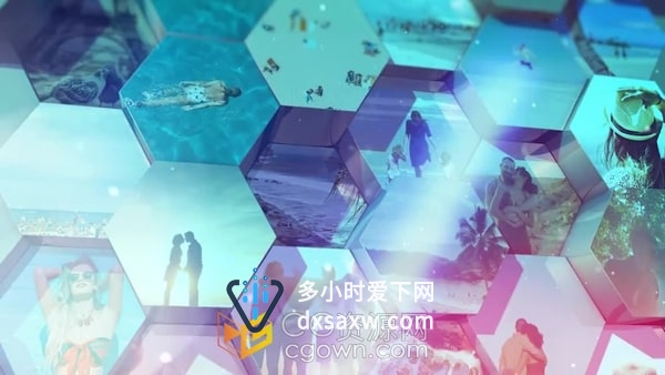 夏季幻灯片时尚立方体六边形场景展示照片动画视频AE模板