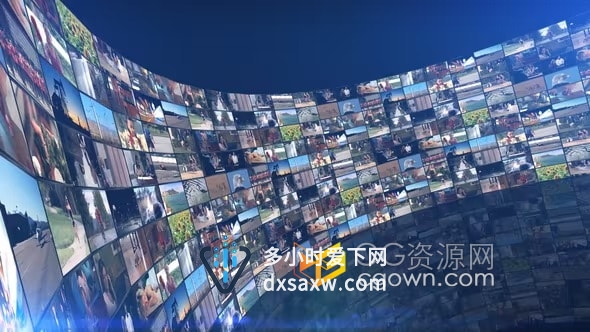 大型曲面多个屏幕视频墙动画超过500个视频/照片占位符AE模板